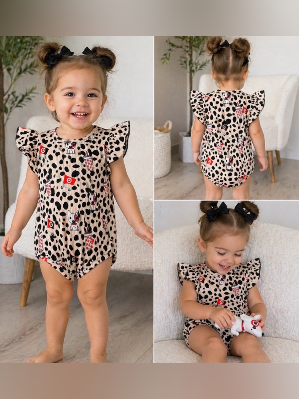 Dalmatian Print Baby Romper 2T Ribbed Target Dog Inspired Ruffle Sleeve Onesie